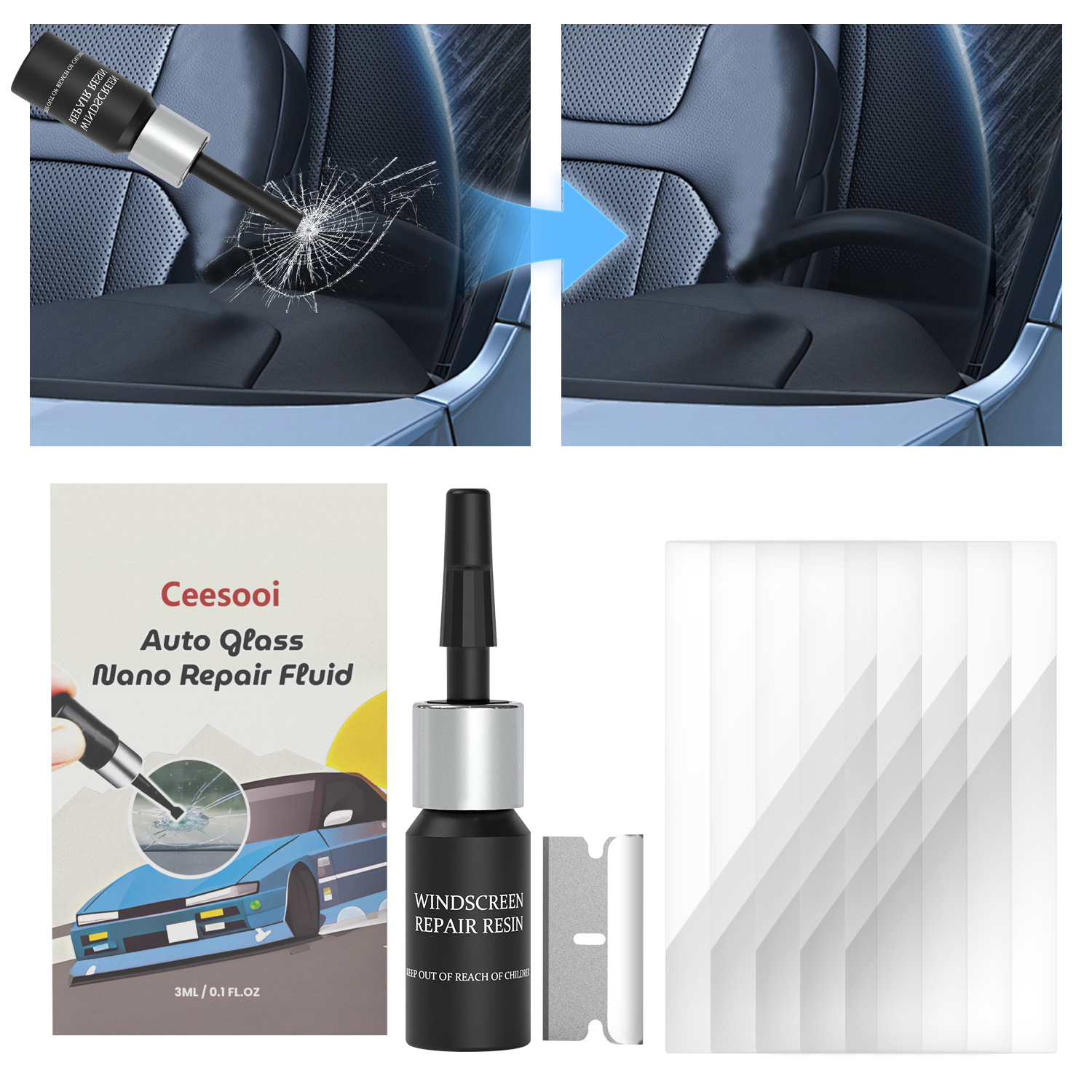 Screen Cleaning Kit - Windshield Car Crack Repair Kit DIY