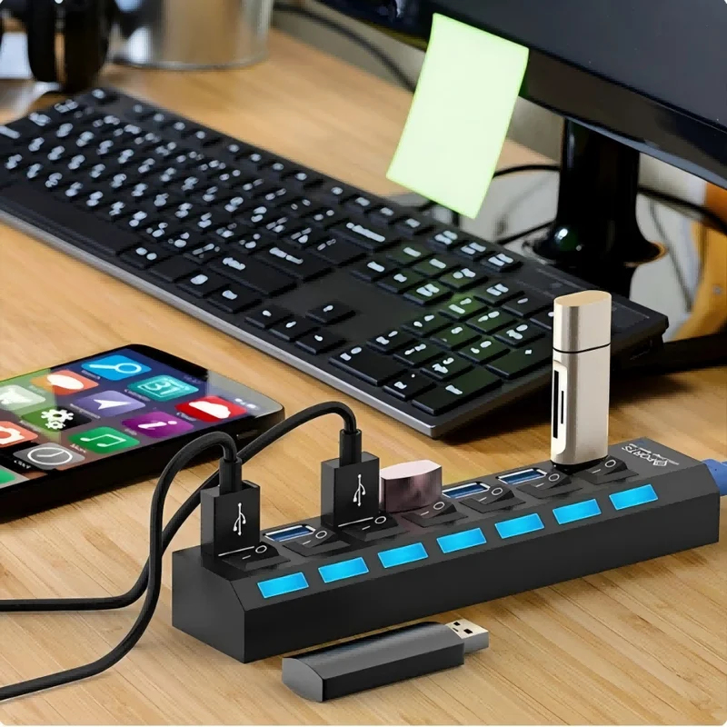7 Ports USB 2.0 Hub LED 5Gbps  - مراجعة Laptop Accessories Hub وسعره