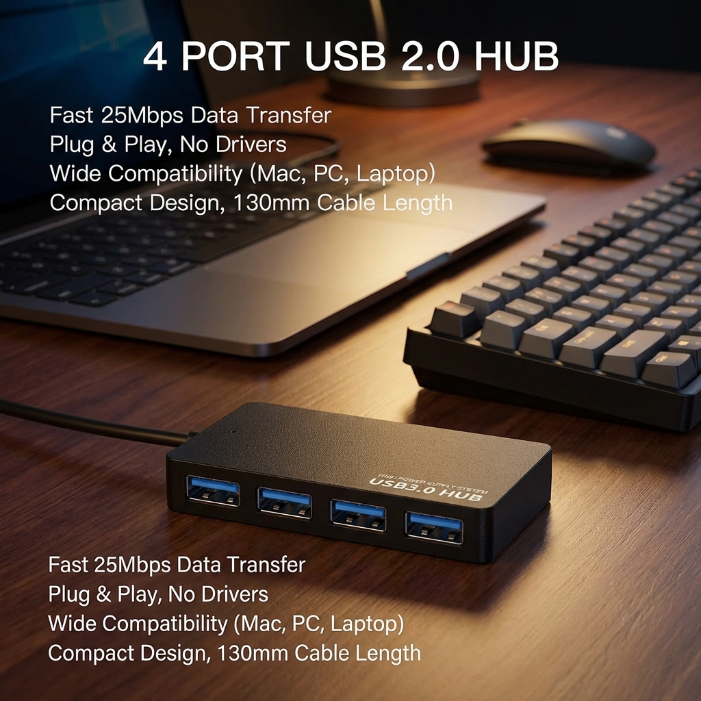High-Speed USB 2.0 Hub 4-Port  - مراجعة Laptop Accessories Hub وسعره